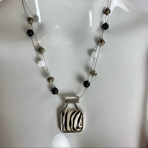 Double-Layered Beaded Zebra Pendant Necklace
